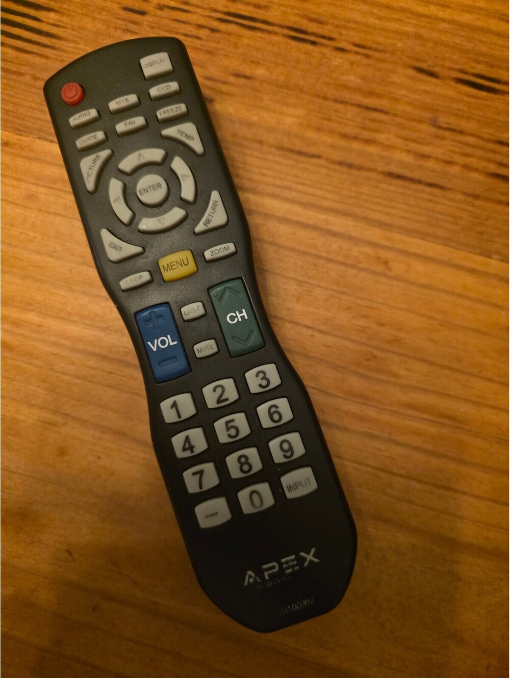 Apex Universal TV Remote Control with Numeric Keypad and Volume/Channel Buttons